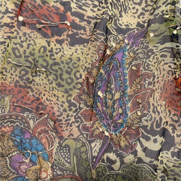 Scarf, 60 inches long. Drapey, flowing, jewel tones, metallic accents. SKU 3 - Picture 6 of 12